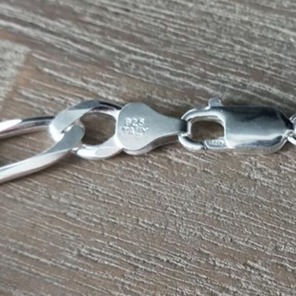 NEW Large Sterling Silver 7MM Figaro Chain Necklace - Picture 7 of 12